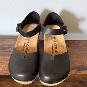 Papillio by Birkenstock black leather wedge shoes